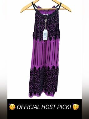 🥳 HP NWT MSSP Max Studio Silk Velvet Burnout Halter Dress Purple Black Gothic S